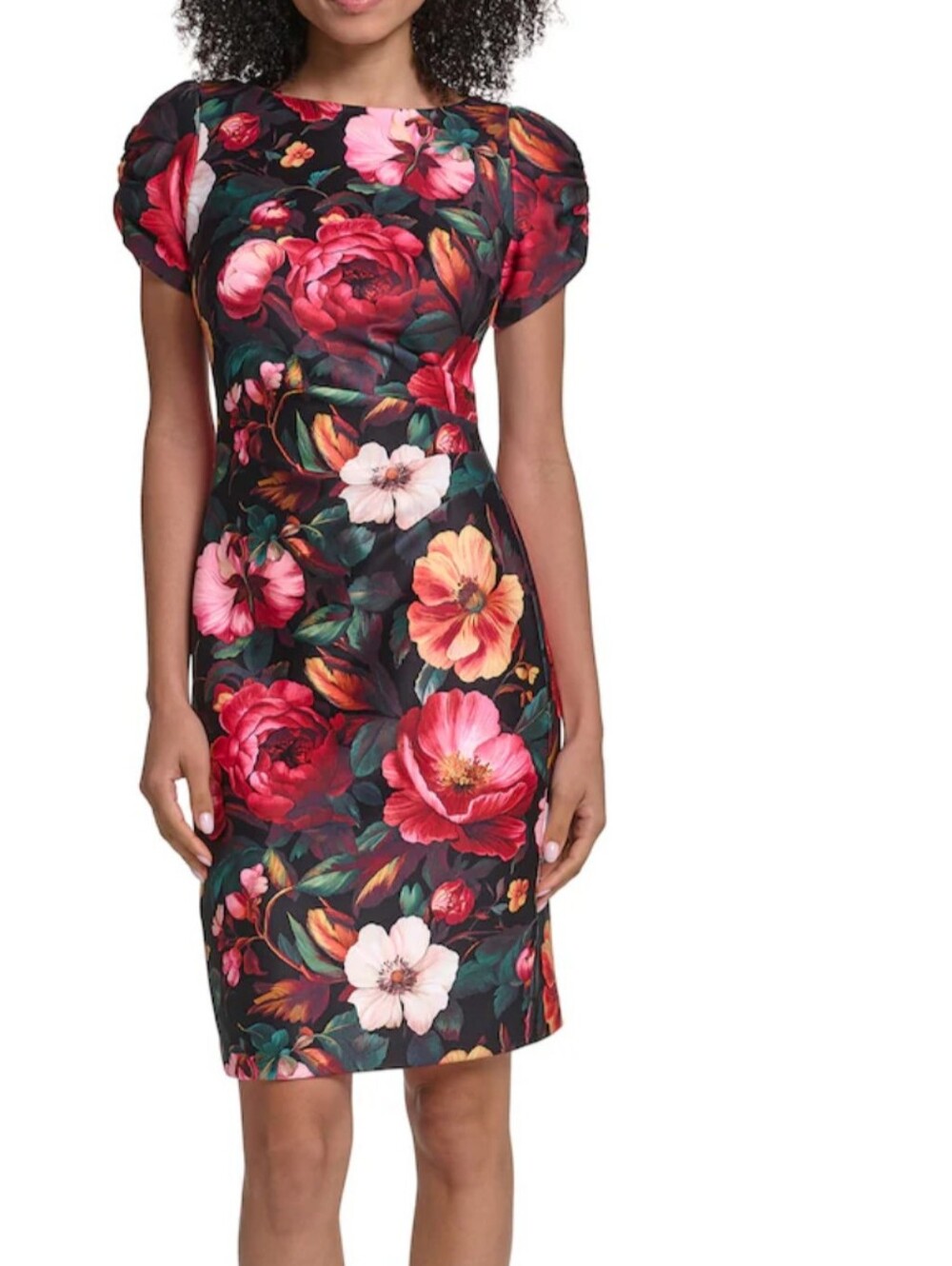 Karl Lagerfeld Floral Boat Neck Dress with Puff Sleeves
